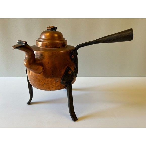 Vintage Handmade Swedish Copper Coffee/Tea Pot Witn Steel Handle And Legs